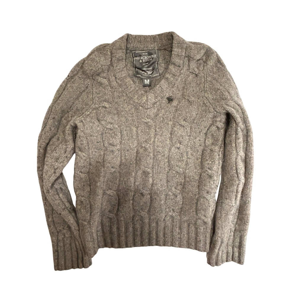 2000's Abercrombie Women's Gray Cable Knit Cashmere Blend V-Neck Sweater Size M
